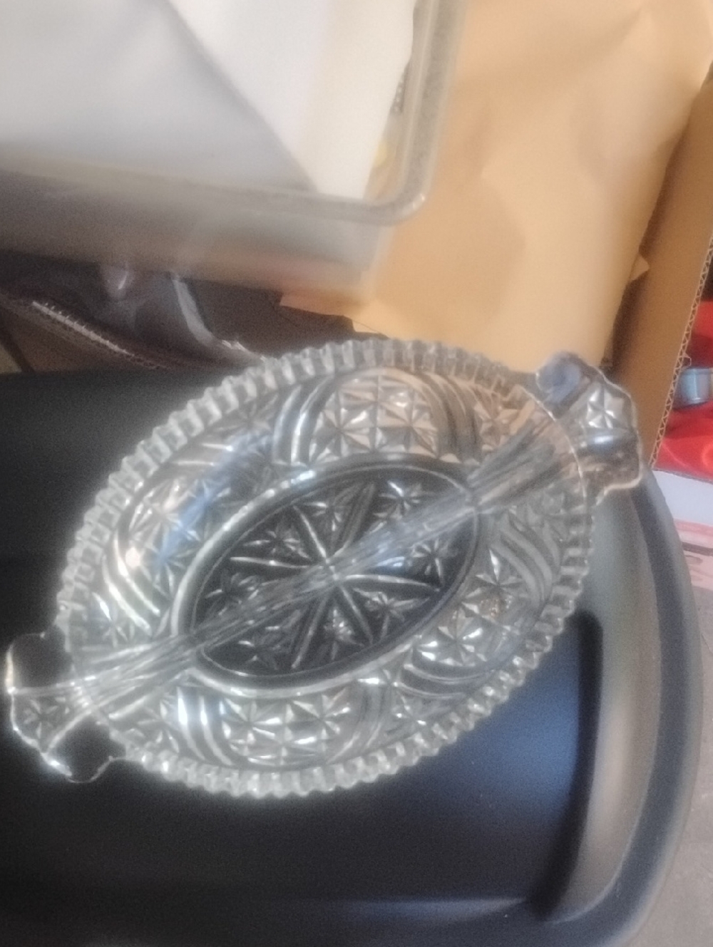 Pressed Glass Serving Dish - Clear Oval Candy Dish